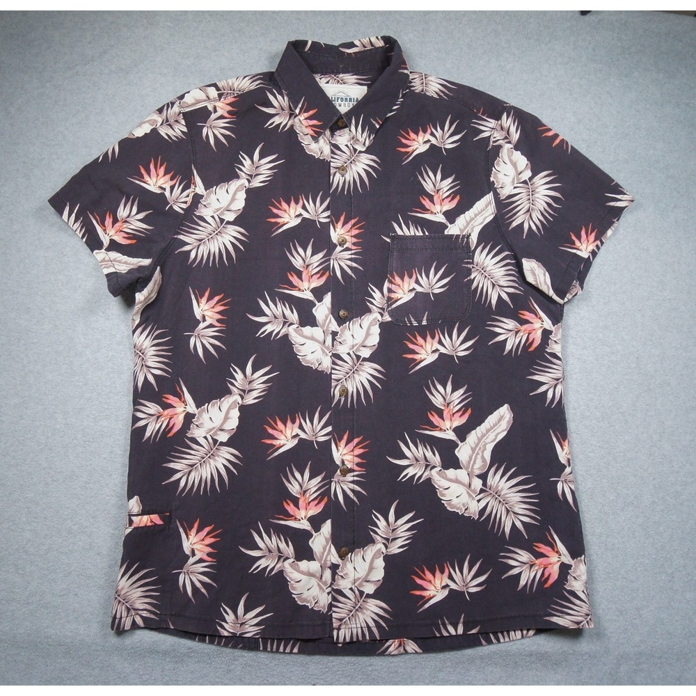 California Cowboy Shirt Mens XLarge Black Button Up Floral Hawaiian Casual
